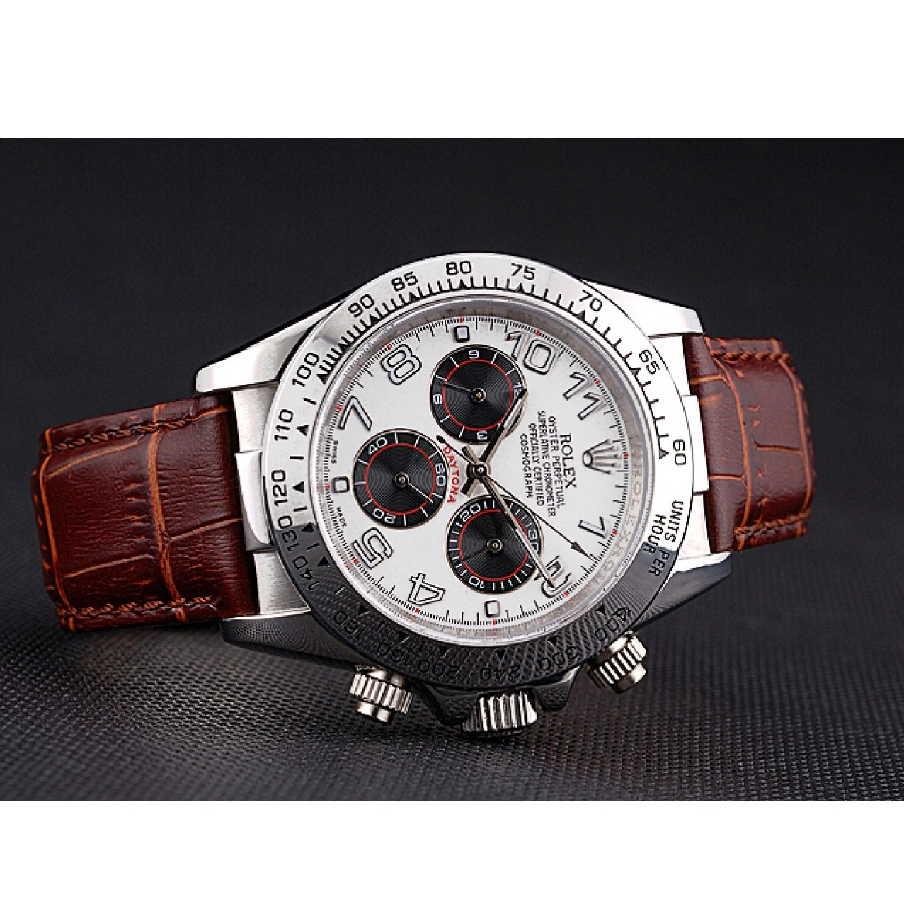 MiroTime 0812 Rolex Daytona Stainless Steel Case White Dial Brown Leather Strap
